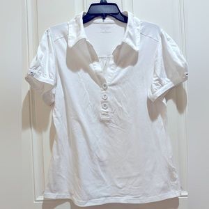 White Sonoma short sleeved cotton, dressy, blouse with cloth buttons- XL